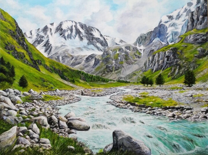 Картина под названием "Mountains of the Ca…" - Tali Segev, Подлинное произведение искусства, Акрил Установлен на Деревянная…