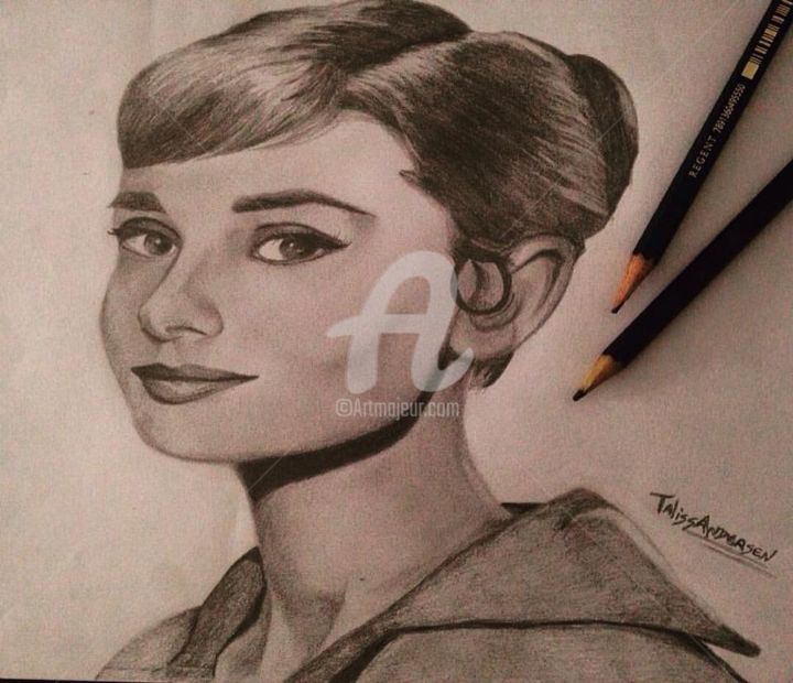 Zeichnungen mit dem Titel "Audrey Hepburn" von Talissa Andersen, Original-Kunstwerk, Bleistift