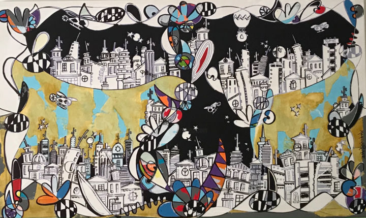 Pintura titulada "Ciudad en cuarentena" por Macarena Matte, Obra de arte original, Acrílico
