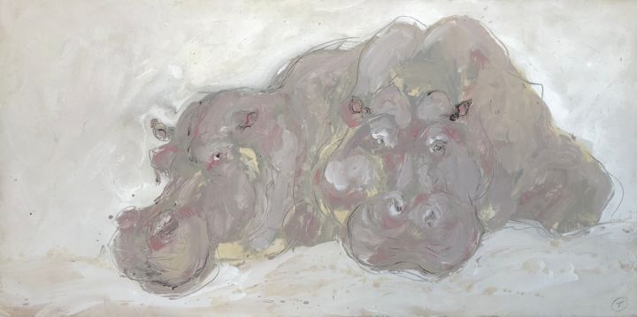 Peinture intitulée "Les Deux Hippopotam…" par Philippe Tallis, Œuvre d'art originale, Acrylique