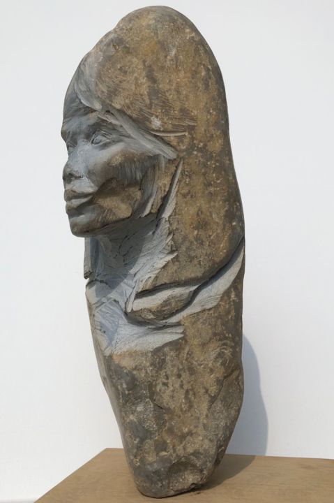 Sculpture titled "Portrait très Claire" by Philippe Tallis, Original Artwork, Stone