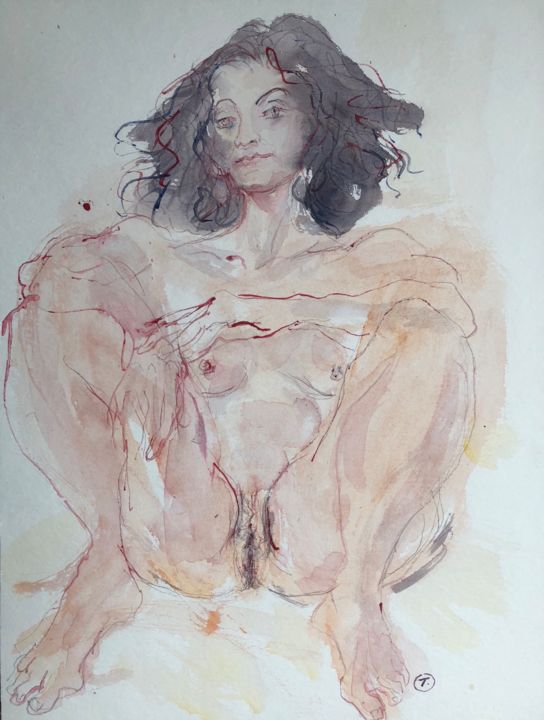 Painting titled "Pose" by Philippe Tallis, Original Artwork, Watercolor