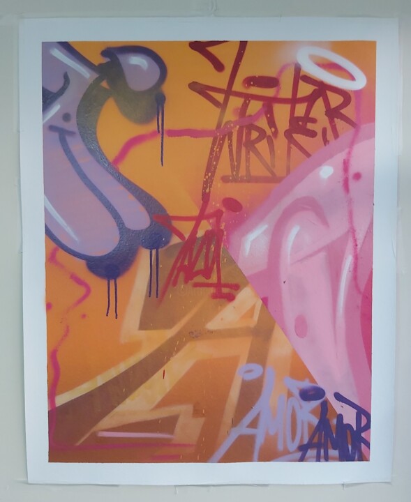 Malerei mit dem Titel "Graffiti about paper" von Talu, Original-Kunstwerk, Sprühfarbe