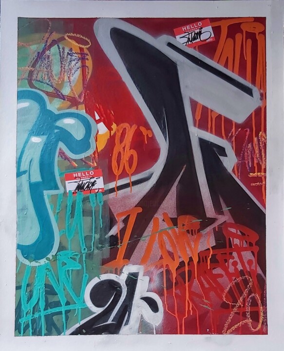Painting titled "Tags" by Talu, Original Artwork, Spray paint