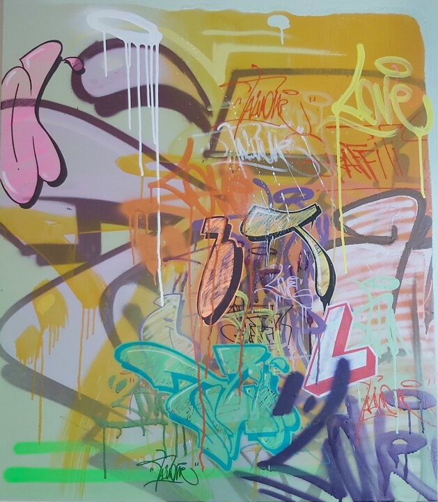 Pintura intitulada "Aquelas coisas..." por Talu, Obras de arte originais, Tinta spray Montado em Painel de madeira