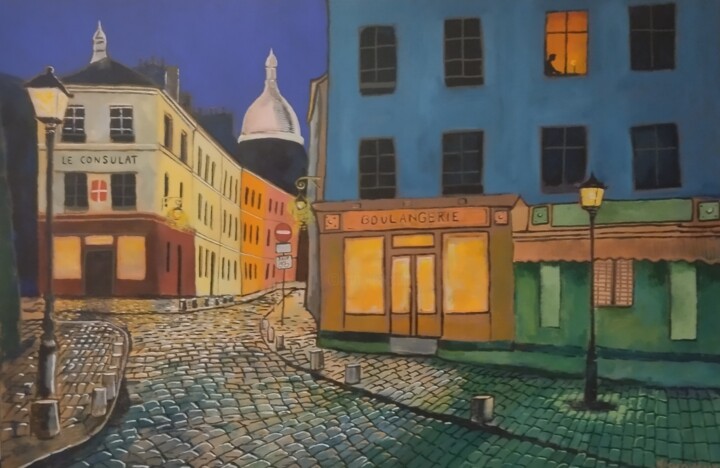 Pittura intitolato "Montmartre" da Tam Nightingale, Opera d'arte originale, Acrilico Montato su Telaio per barella in legno