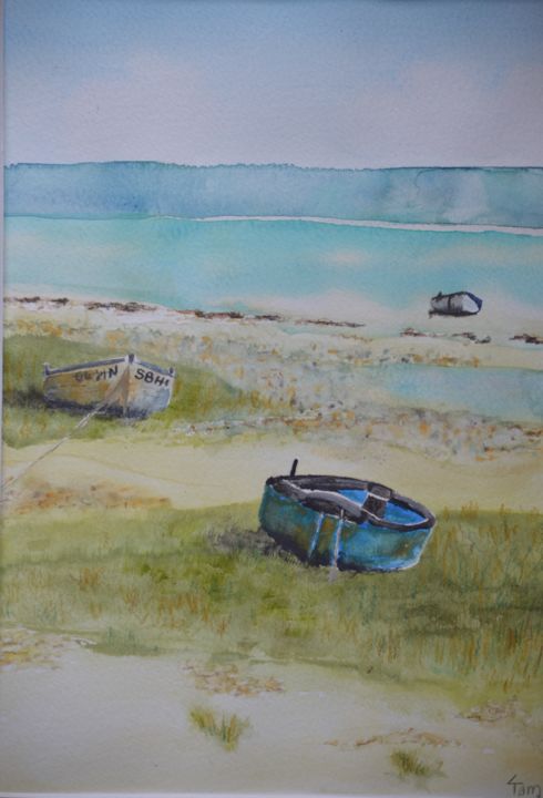 Painting titled "Barques" by Tam, Original Artwork, Watercolor