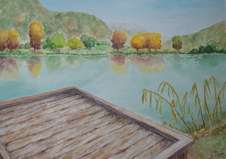 Peinture intitulée "Lac du Mole" par Tam, Œuvre d'art originale, Aquarelle