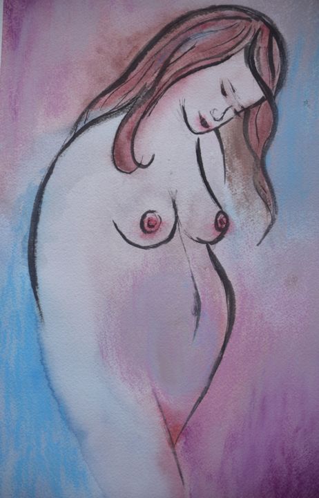 Schilderij getiteld "Douceur" door Tam, Origineel Kunstwerk, Aquarel