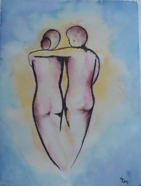 Malerei mit dem Titel "Complicité" von Tam, Original-Kunstwerk, Aquarell