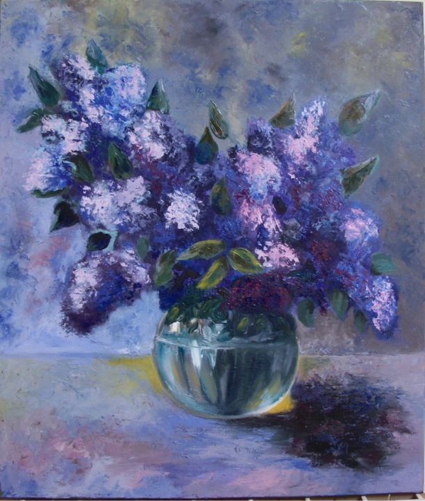 Painting titled "Bouquet Of Lilac" by Kometa Mara, Original Artwork, Oil