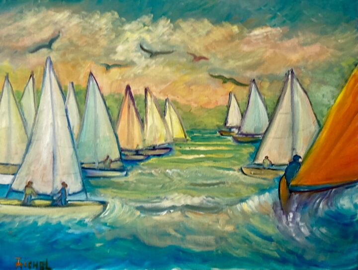 Painting titled "Regatta" by Tamara Michel, Original Artwork, Oil