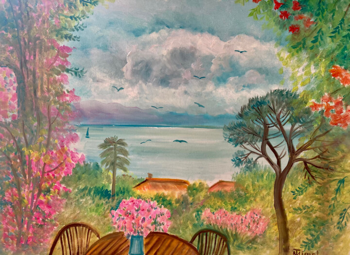 Malerei mit dem Titel "Sommerblick" von Tamara Michel, Original-Kunstwerk, Öl Auf Keilrahmen aus Holz montiert