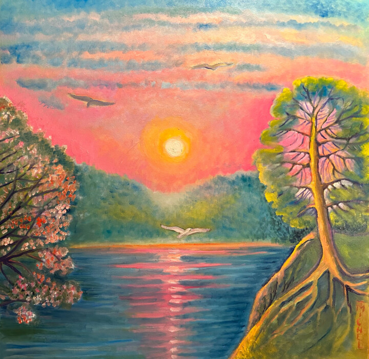 Malerei mit dem Titel "Abend Stimmung" von Tamara Michel, Original-Kunstwerk, Öl Auf Keilrahmen aus Holz montiert