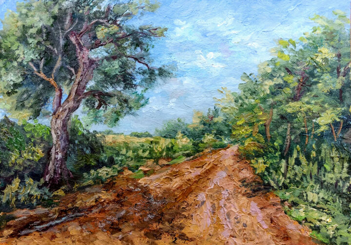 Painting titled "Country road" by Tamara Rozinskay, Original Artwork, Oil