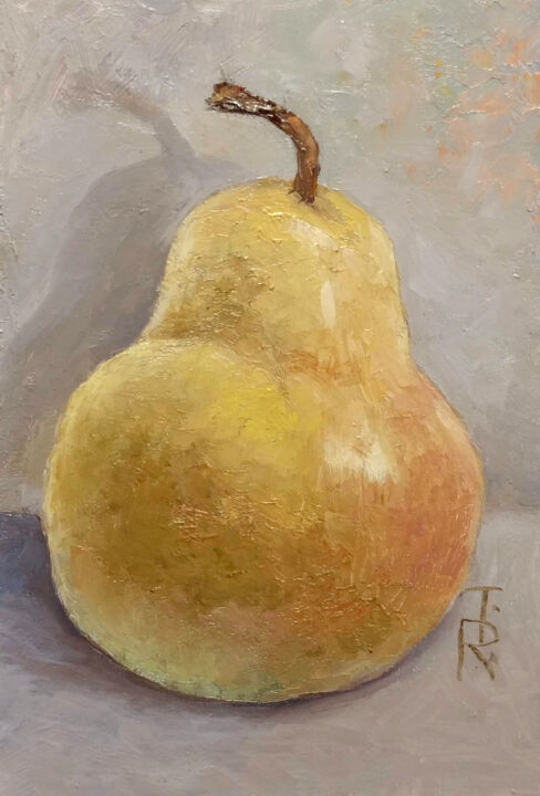 Painting titled "Golden pear" by Tamara Rozinskay, Original Artwork, Oil