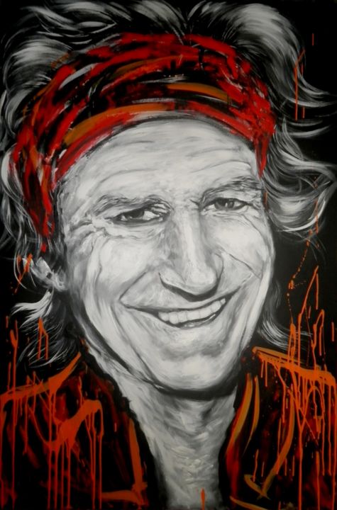 Schilderij getiteld "Keith Richards" door Tamara Vogrin Tara, Origineel Kunstwerk, Olie