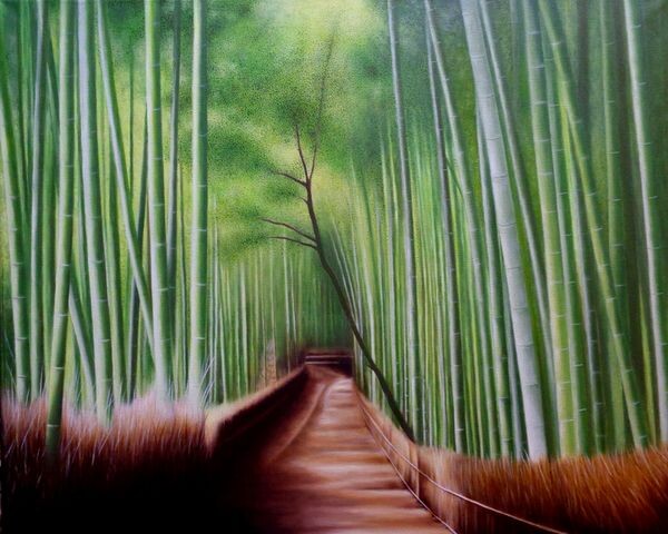 Painting titled "Bambu" by Tamara Valdovino, Original Artwork, Oil