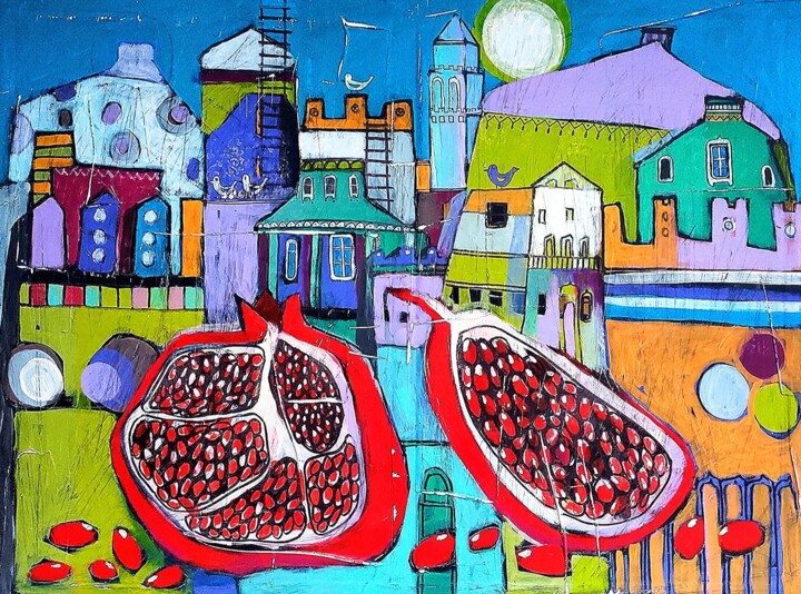 Картина под названием "Город солнца" - Тамара Журбина, Подлинное произведение искусства, Масло