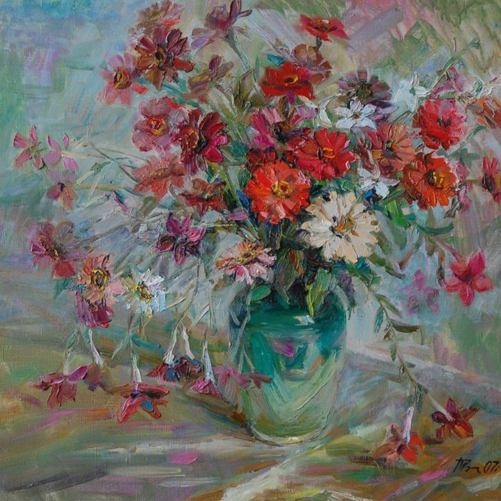 Картина под названием "Majors flowers" - Тамара Чеботару, Подлинное произведение искусства, Масло