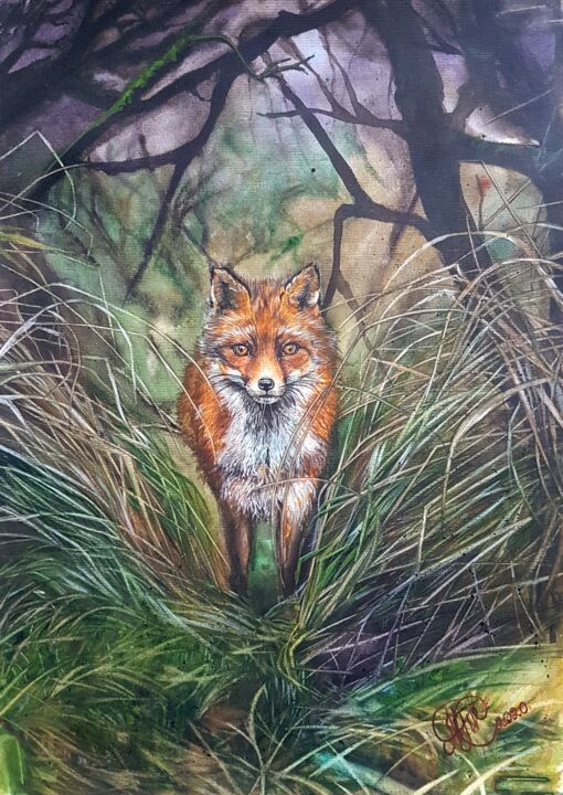 Malerei mit dem Titel "Fox" von Tamara Maior, Original-Kunstwerk, Aquarell