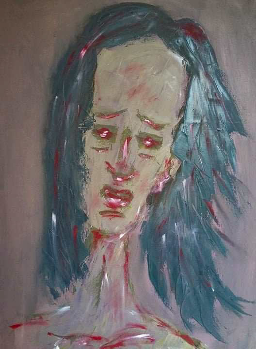 Pittura intitolato "Sad woman "I love y…" da Nika Dzamiashvili, Opera d'arte originale, Olio