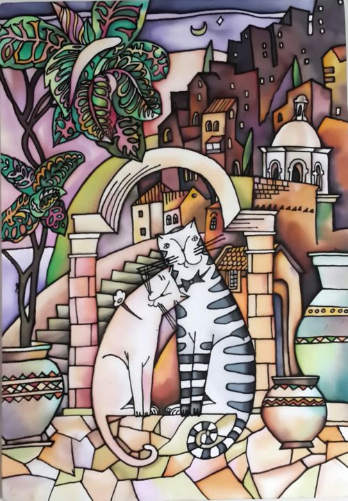 Картина под названием "Cats of Haifa.jpg" - Tamara Semenov, Подлинное произведение искусства, Другой