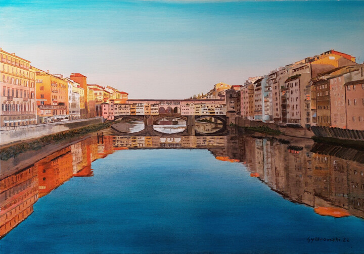 Painting titled "Florence - Ponte Ve…" by Tamás Gyebrovszki, Original Artwork, Oil