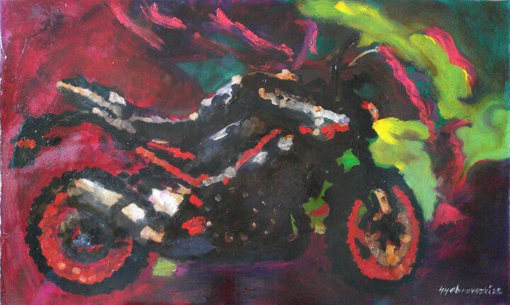 Painting titled "The Kawasaki in my…" by Tamás Gyebrovszki, Original Artwork, Oil