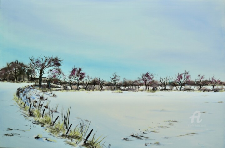 Ζωγραφική με τίτλο "sneeuw op het pad" από Tamas Herczeg, Αυθεντικά έργα τέχνης, Λάδι