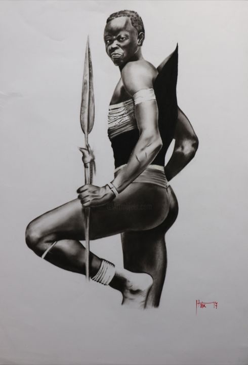 Desenho intitulada "Warrior" por Tamás Haik, Obras de arte originais, Pastel