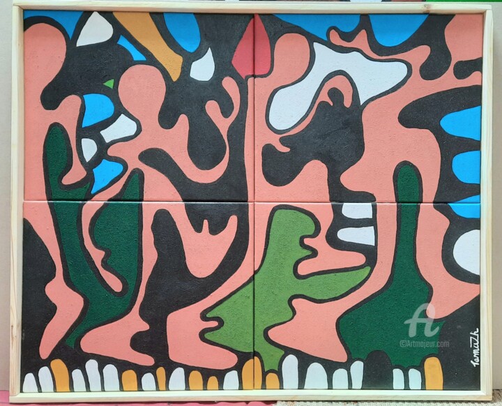 Картина под названием "Mixtèques" - Tamazh, Подлинное произведение искусства, Акрил Установлен на Деревянная рама для носилок