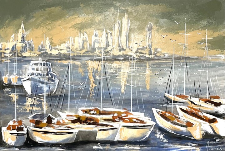 Painting titled "Marina" by Tamazi Arabovi, Original Artwork, Acrylic Mounted on Wood Stretcher frame