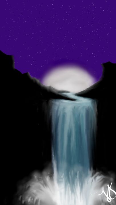 Digitale Kunst mit dem Titel "Moonlit Waterfall" von Tammy Judd, Original-Kunstwerk