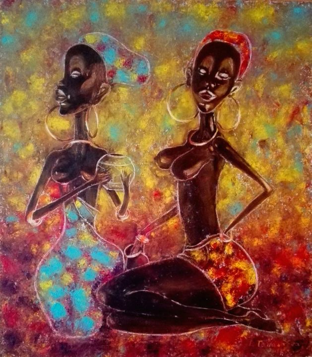 Картина под названием "Africans. Oil paint…" - Elena Tananaeva, Подлинное произведение искусства, Масло Установлен на Деревя…