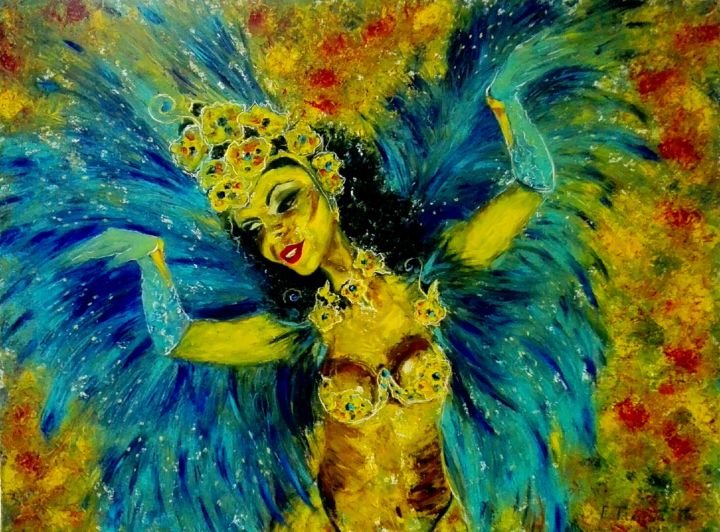 Painting titled "Carnival. Oil paint…" by Elena Tananaeva, Original Artwork, Oil Mounted on Wood Stretcher frame