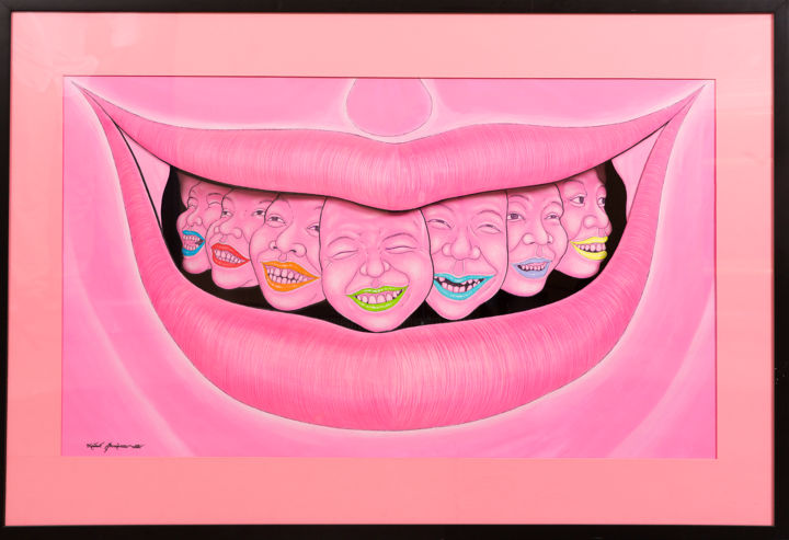 Malerei mit dem Titel "SUMPTUOUS SMILE" von Tanawat Suriyatongtam, Original-Kunstwerk, Collagen