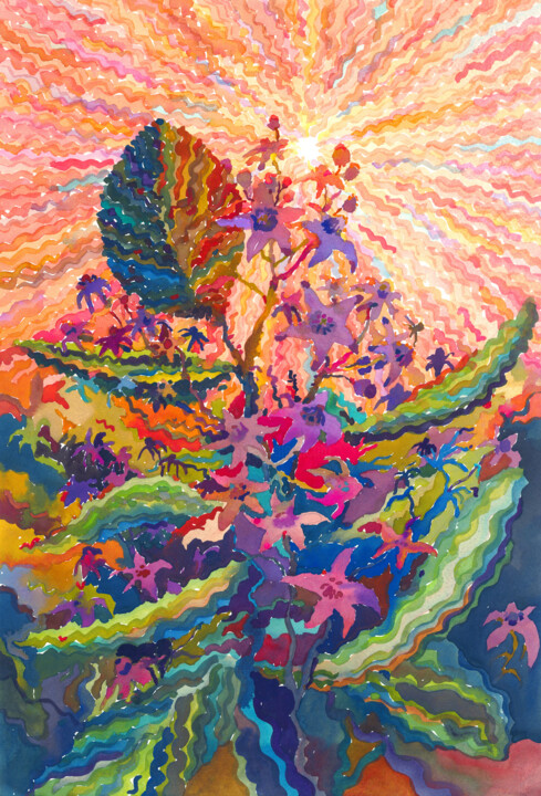 Картина под названием "Crown Flowers" - Tanbelia, Подлинное произведение искусства, Акварель