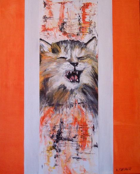 Peinture intitulée "chat hurlant" par Angélique Tanchon, Œuvre d'art originale