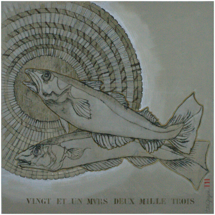 Painting titled "La Nasse" by Thu Huong Ta Thi (TaNguyen), Original Artwork, Ink Mounted on Aluminium