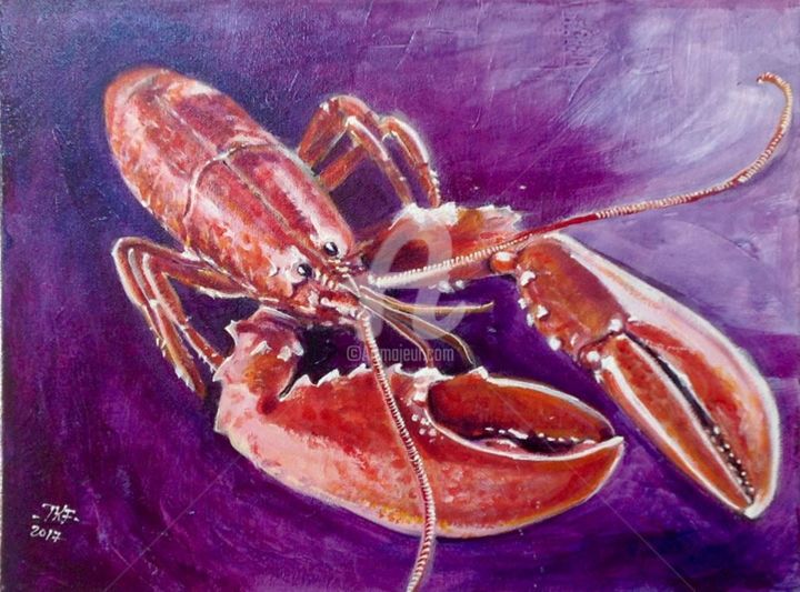 Painting titled "Lobster" by Tatiana K.F., Original Artwork, Acrylic