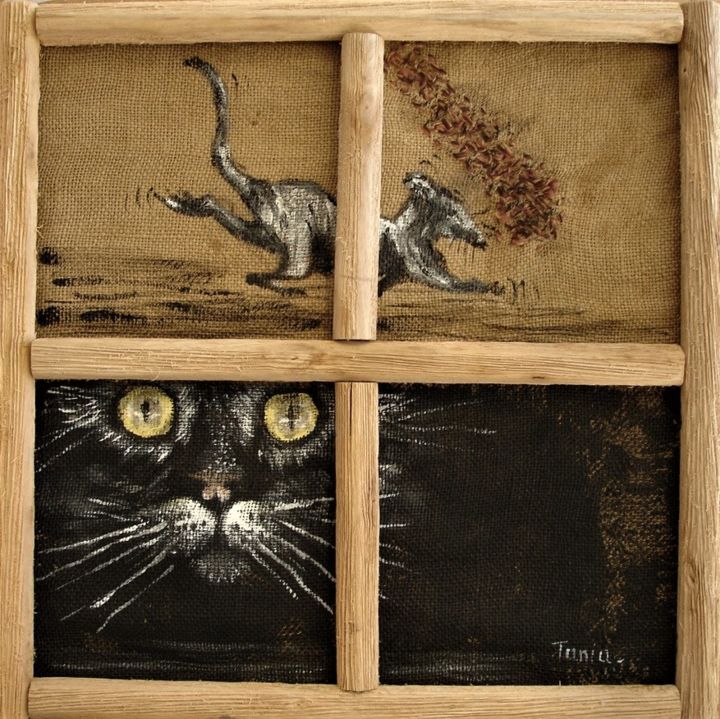 Painting titled "Comme chat et souris" by Tania Ohse, Original Artwork, Acrylic