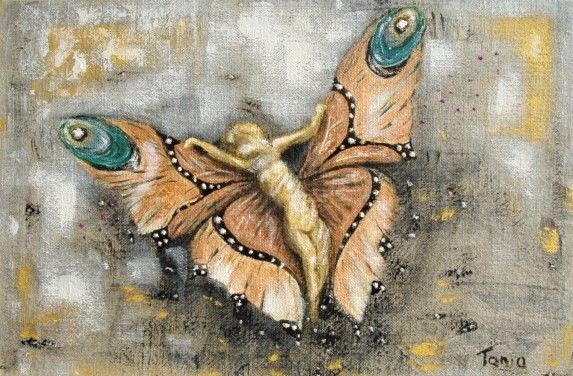 Painting titled "Femme-papillon" by Tania Ohse, Original Artwork, Acrylic