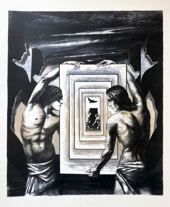 Printmaking titled "Mirror" by Tatiana Tsareva, Original Artwork, Lithography