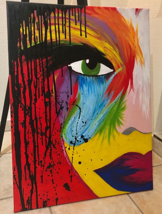 Картина под названием "Face it, colorfully." - Tania Delfine, Подлинное произведение искусства, Акрил