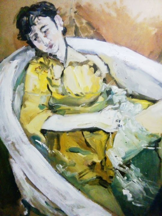 Painting titled "In the bath" by Yellow Swallow, Original Artwork, Oil