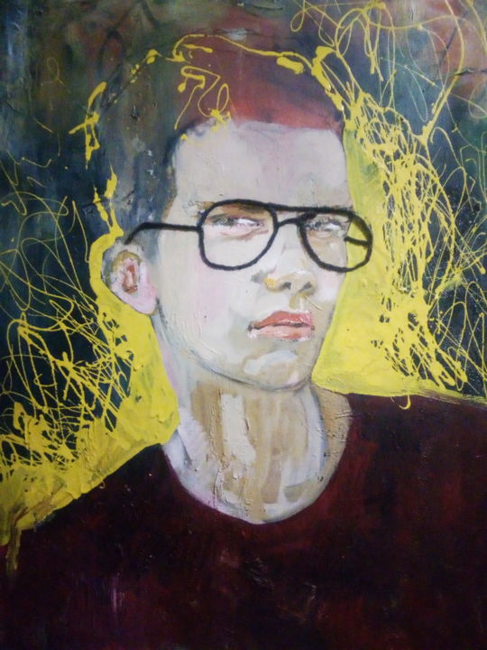 Painting titled "Man with glasses" by Yellow Swallow, Original Artwork, Oil