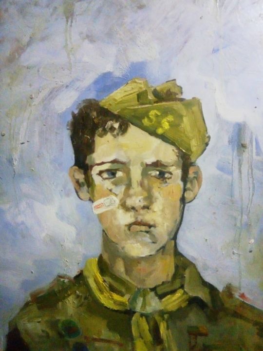 Painting titled "The Young scout" by Yellow Swallow, Original Artwork, Oil