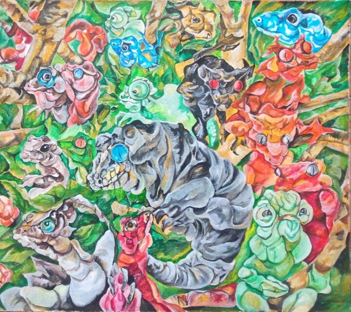 Картина под названием "рептилоиды большие" - Tania Timakova, Подлинное произведение искусства, Акрил
