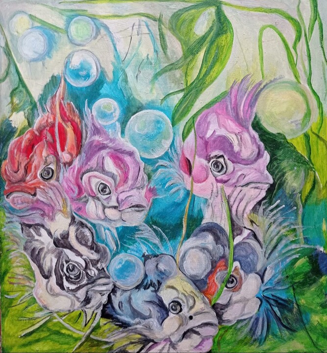Картина под названием "Аквариум.Пузыри." - Tania Timakova, Подлинное произведение искусства, Гуашь